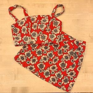 Forever 21 Red Floral Skirt and Shirt Set